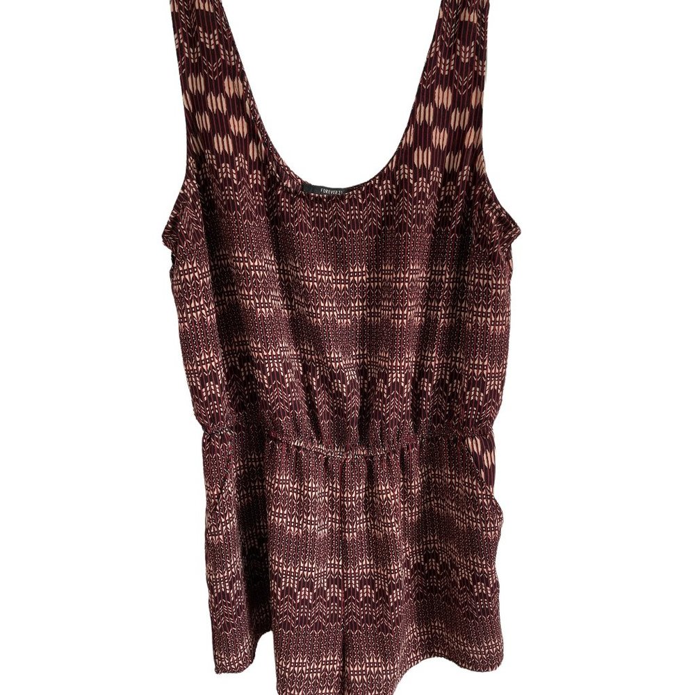 Forever‎ 21 Women's Medium Black Red Tan Round Neck Tank Romper Jumpsuit